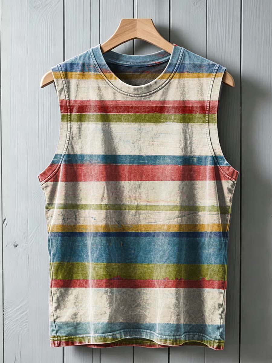 Retro Striped Print Casual Sleeveless Vest Top