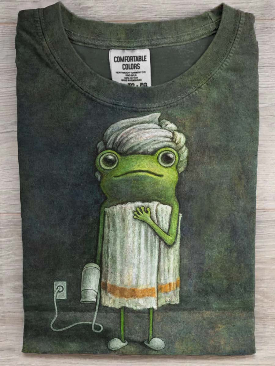 Bathing Frog Print Casual Short-Sleeve T-Shirt