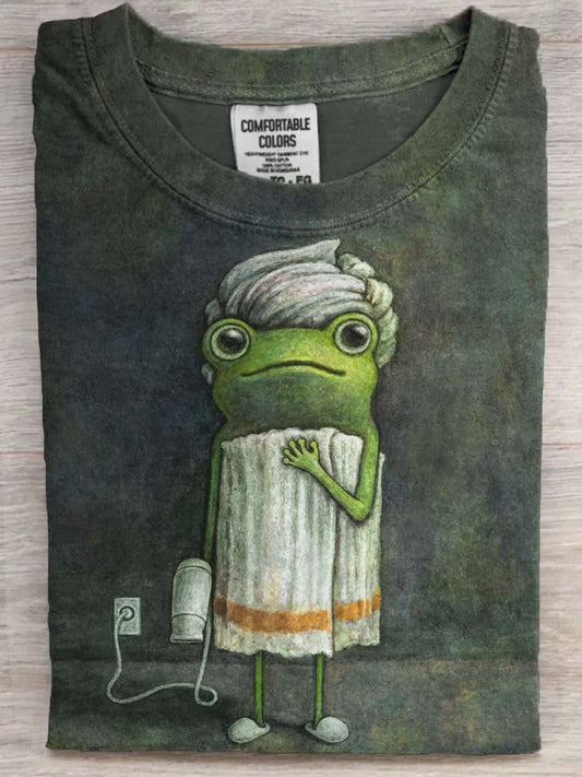 Bathing Frog Print Casual Short-Sleeve T-Shirt