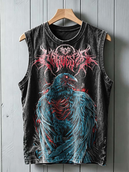 Death Metal Raven Print Casual Sleeveless Vest Top