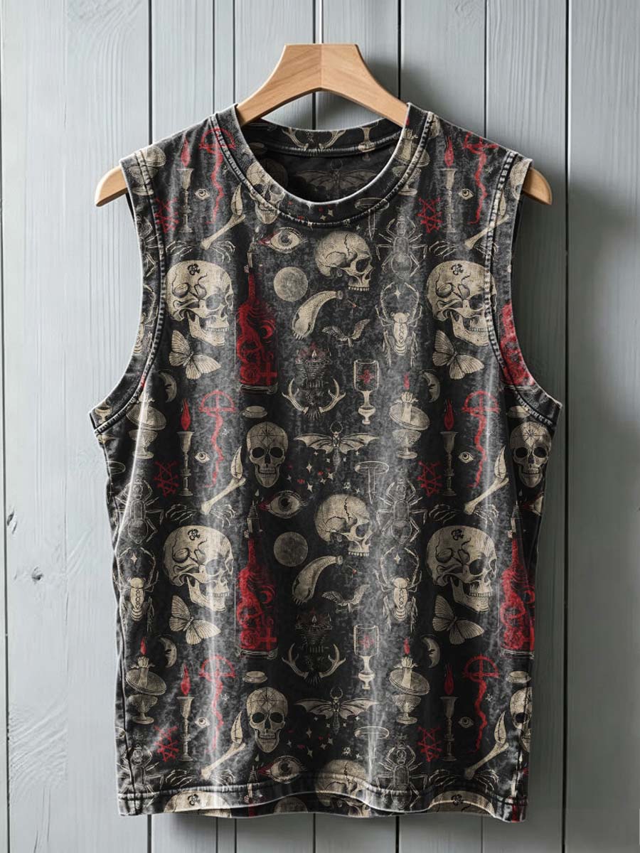 Dark Skull Print Casual Sleeveless Vest Top