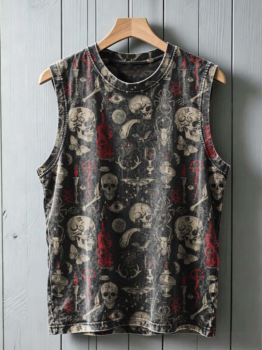 Dark Skull Print Casual Sleeveless Vest Top