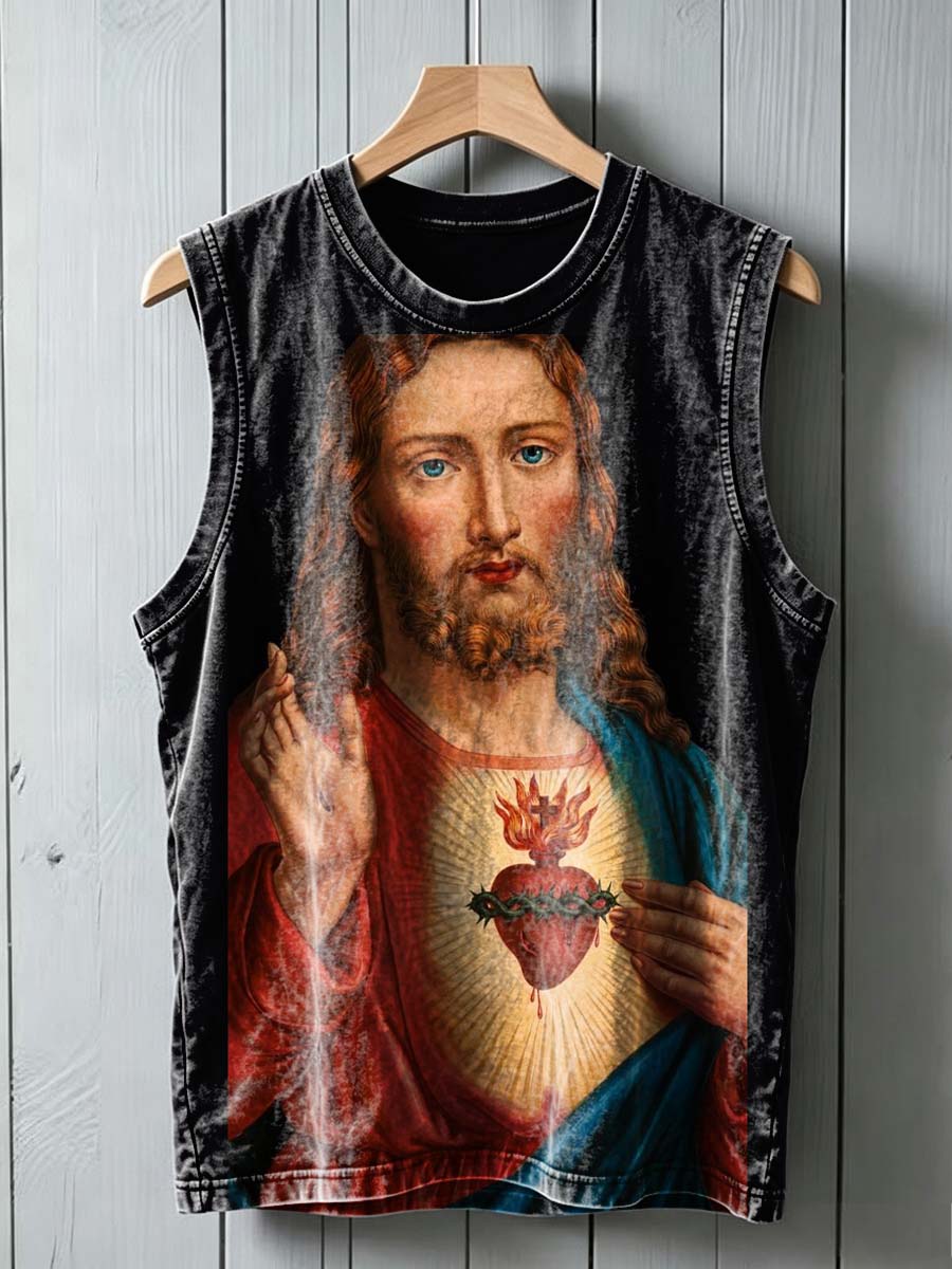Sacred Heart of Jesus Printed Casual Sleeveless Vest Top
