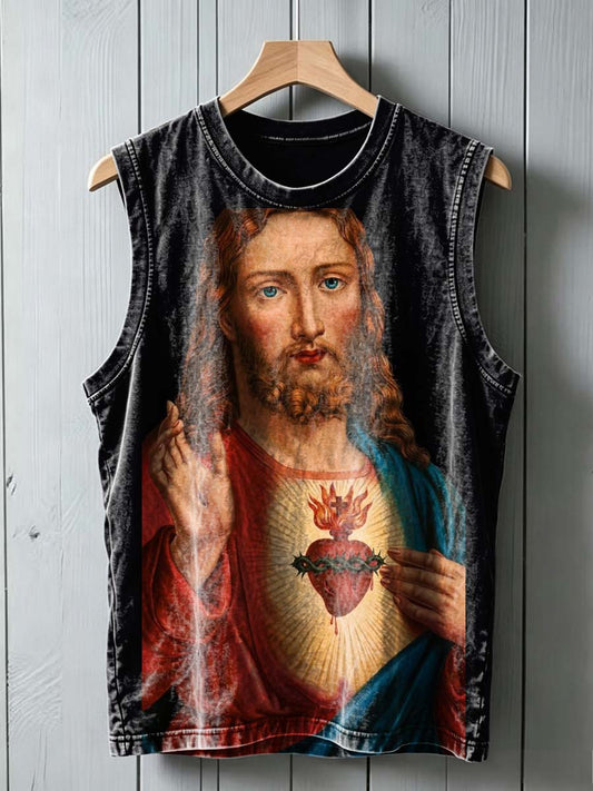 Sacred Heart of Jesus Printed Casual Sleeveless Vest Top