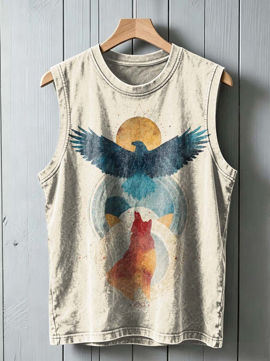 Tribal Eagle and Wolf Print Casual Sleeveless Vest Top