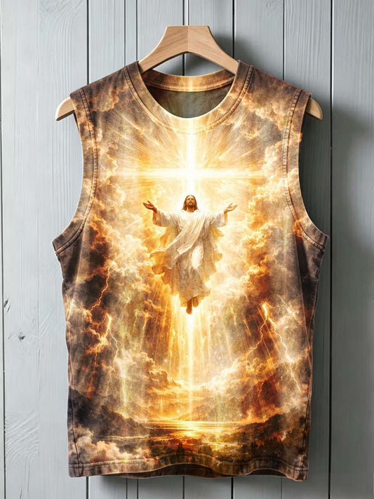 Holy Light Jesus Print Casual Sleeveless Vest Top