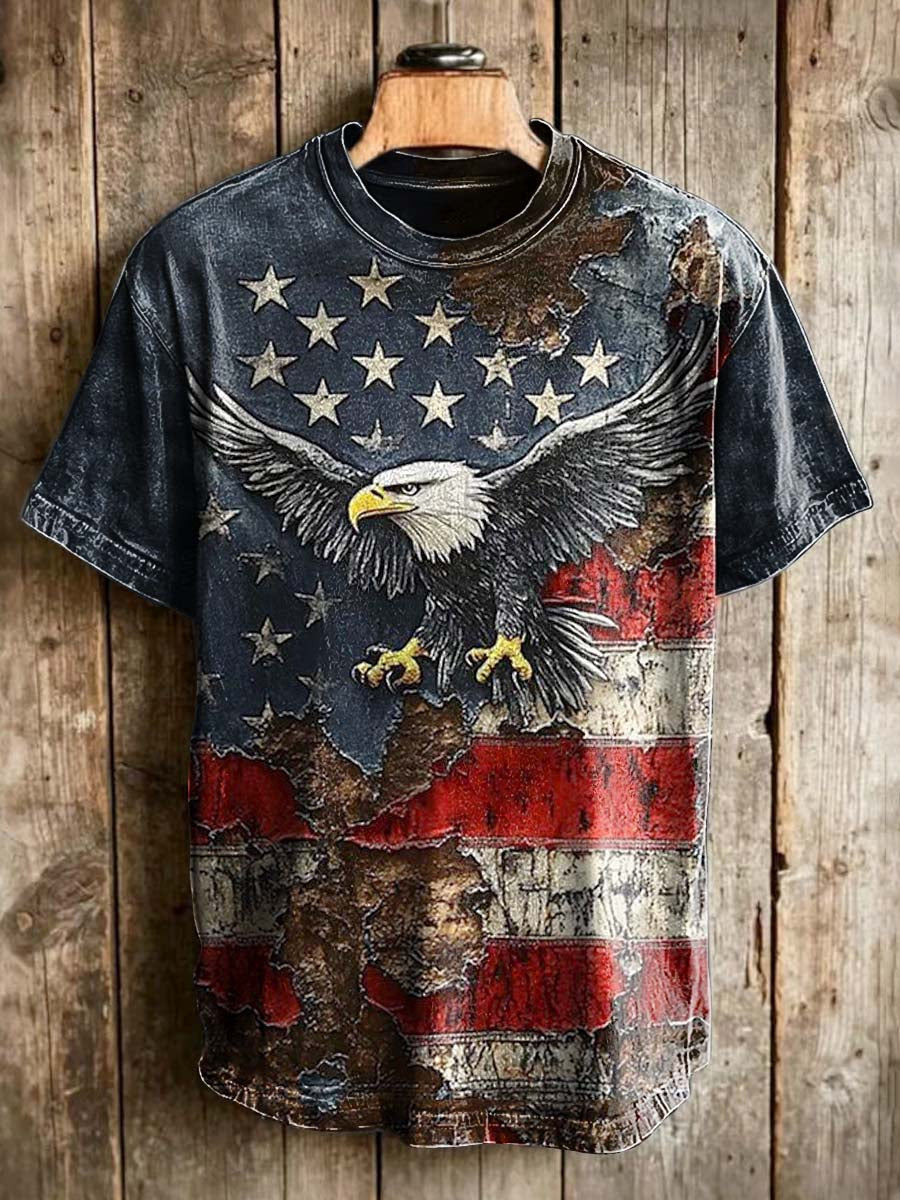 Bald Eagle Flag Print Casual Short-Sleeve T-Shirt