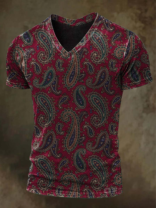 Paisley Paisley Print Casual Short-Sleeve V-Neck T-Shirt