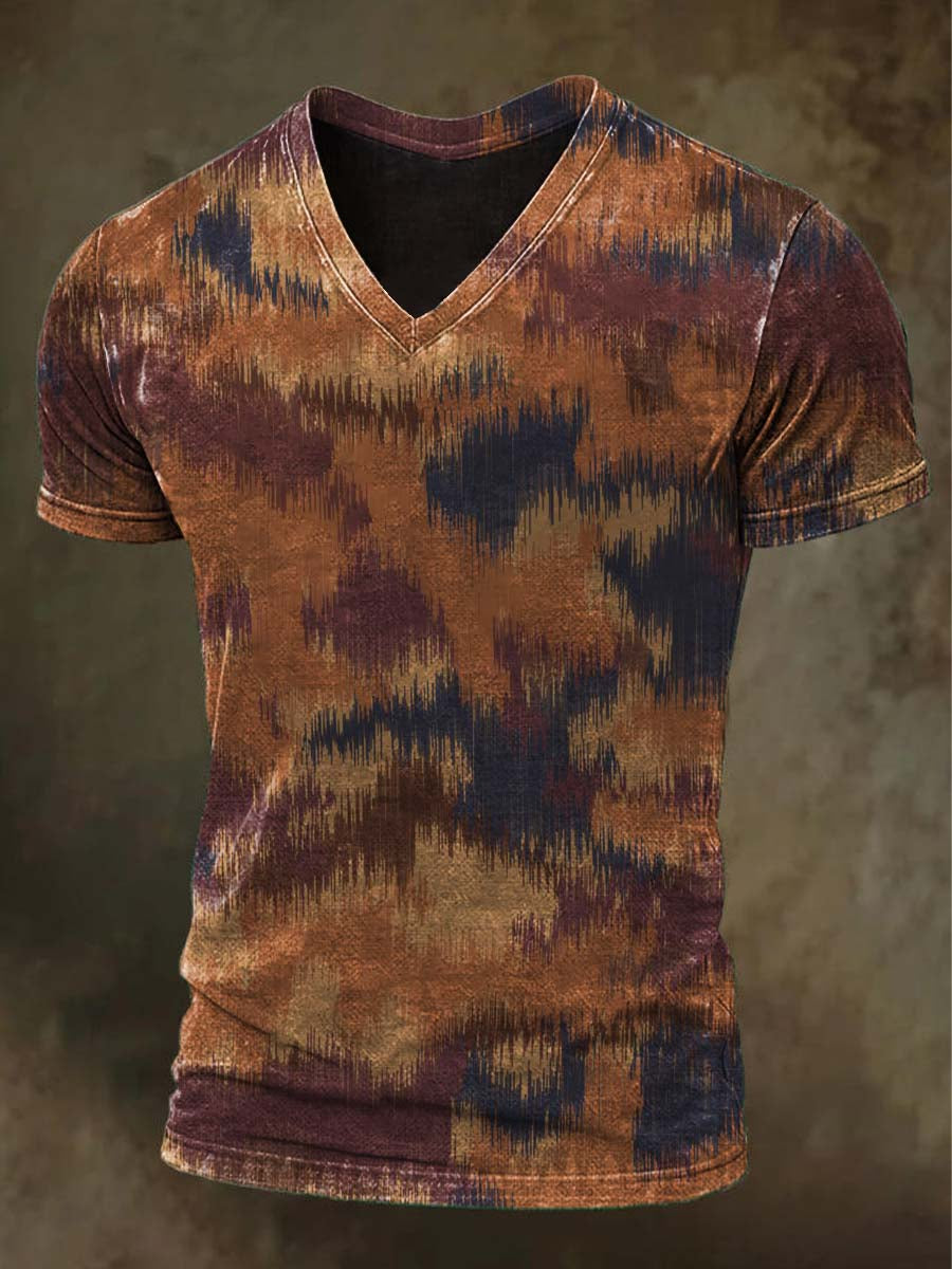 Gradient Camouflage Print Casual Short-Sleeved V-Neck T-Shirt