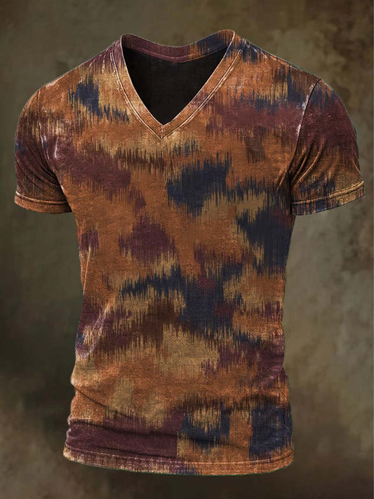 Gradient Camouflage Print Casual Short-Sleeved V-Neck T-Shirt