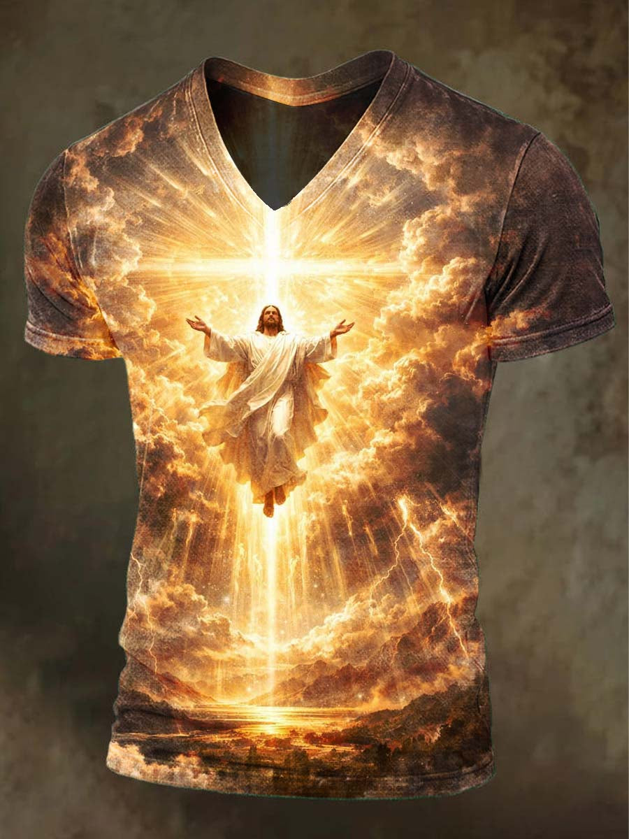 Jesus Ascension Print Casual Short-Sleeve T-Shirt