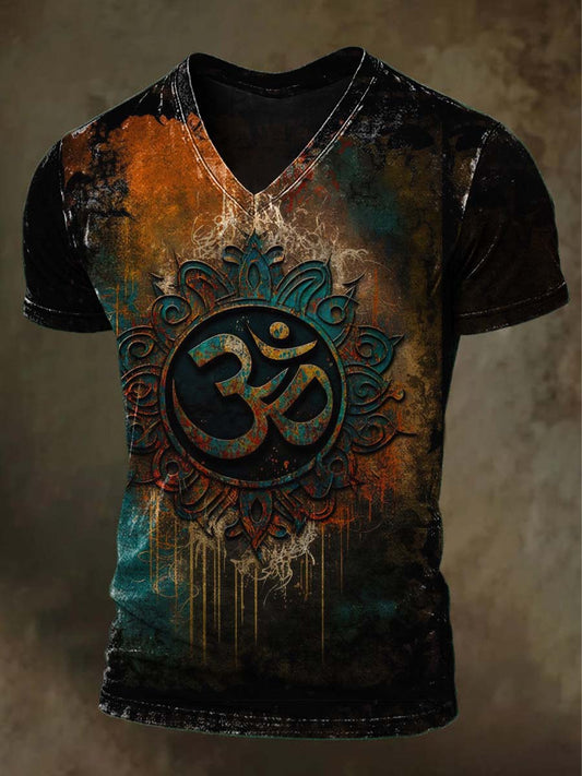 Religious Totem Print Casual Short-Sleeved V-Neck T-Shirt