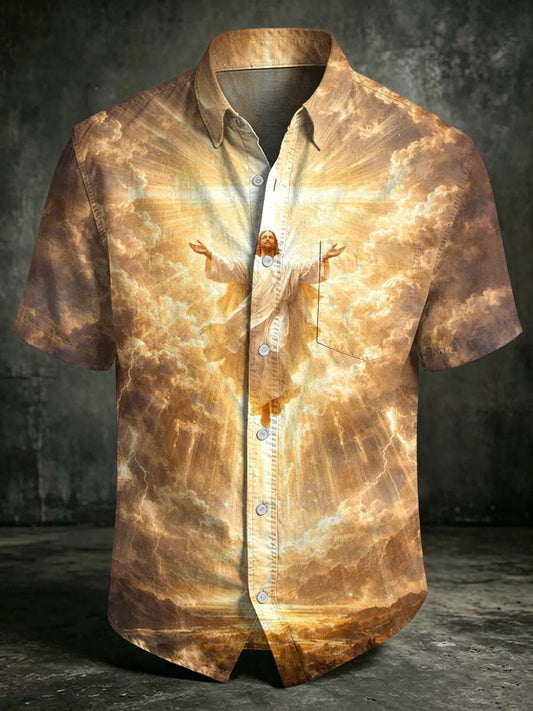 Jesus Ascension Print Casual Short-Sleeve Shirt