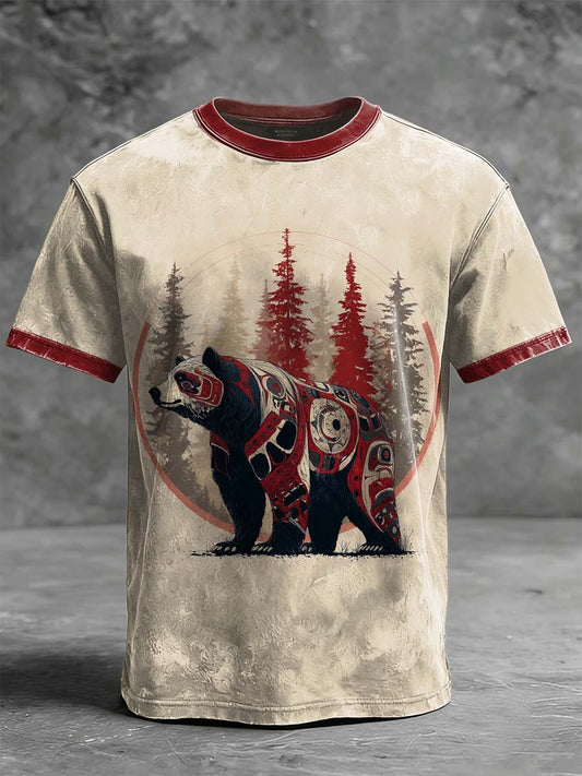 Tribal Bear Totem Print Casual Short-Sleeve T-Shirt