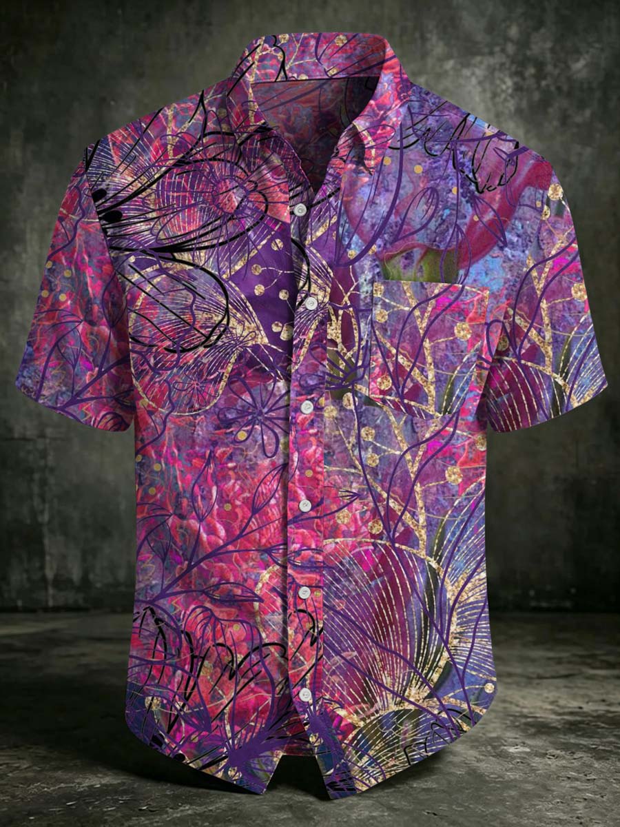 Abstract Floral Print Casual Short-Sleeved Shirt