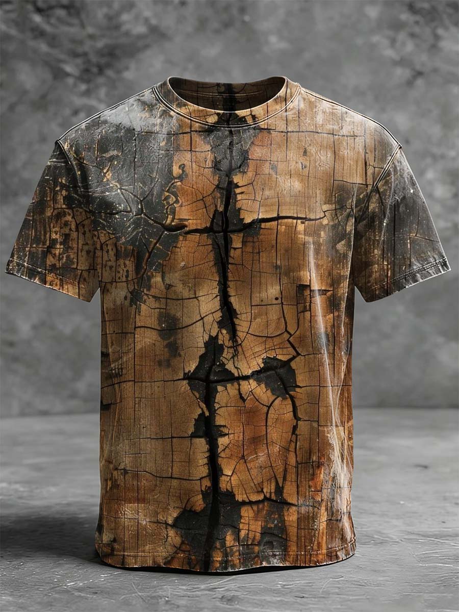 Burnt Wood Texture Printed Casual Short-Sleeved T-Shirt