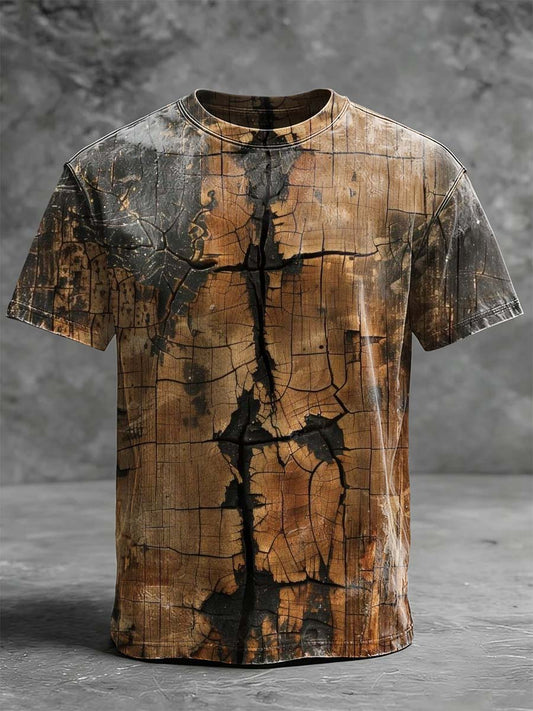 Burnt Wood Texture Printed Casual Short-Sleeved T-Shirt