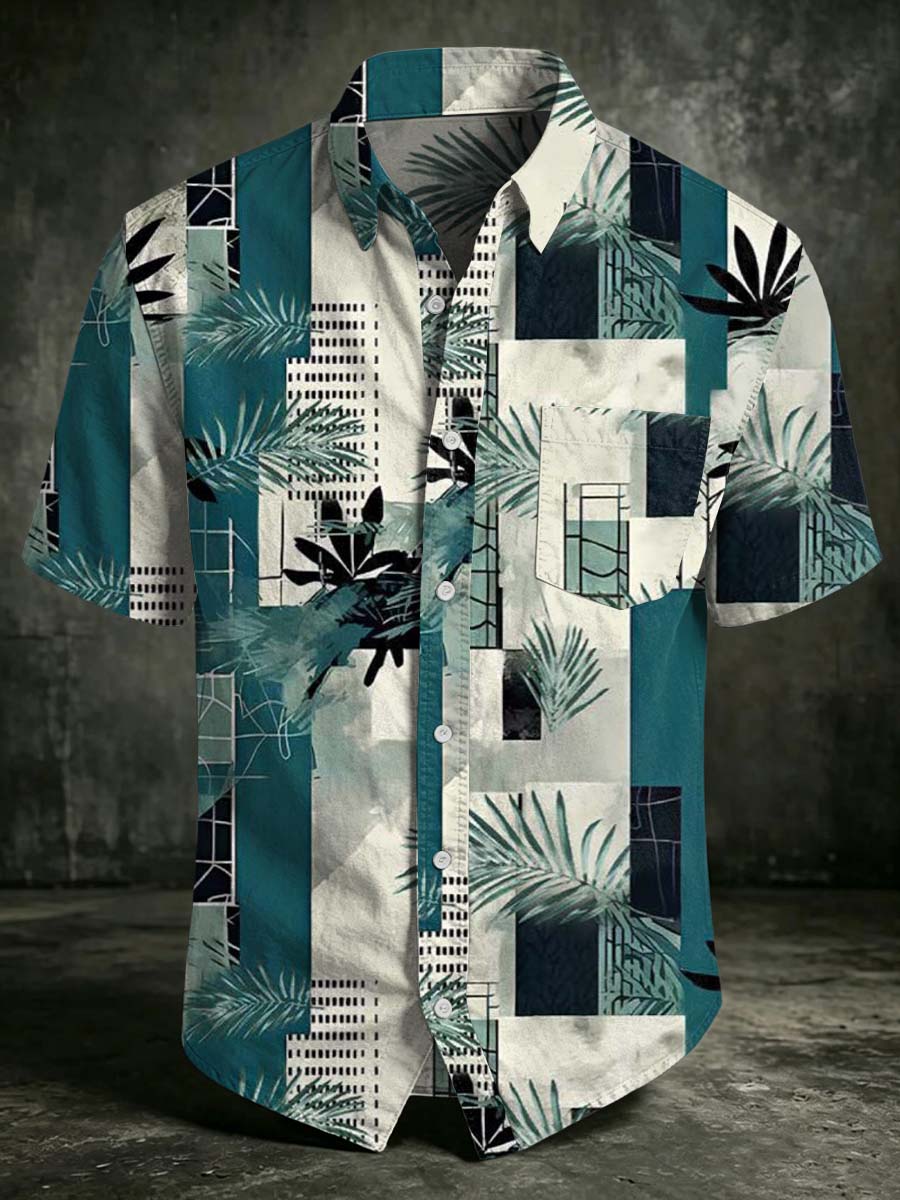 Geometric Palm Print Casual Short-Sleeve Shirt