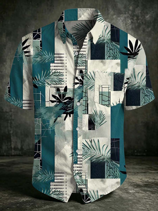 Geometric Palm Print Casual Short-Sleeve Shirt