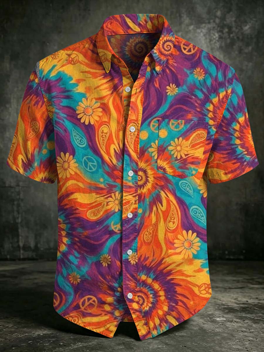 Tie-Dye Paisley Print Casual Short-Sleeved Shirt
