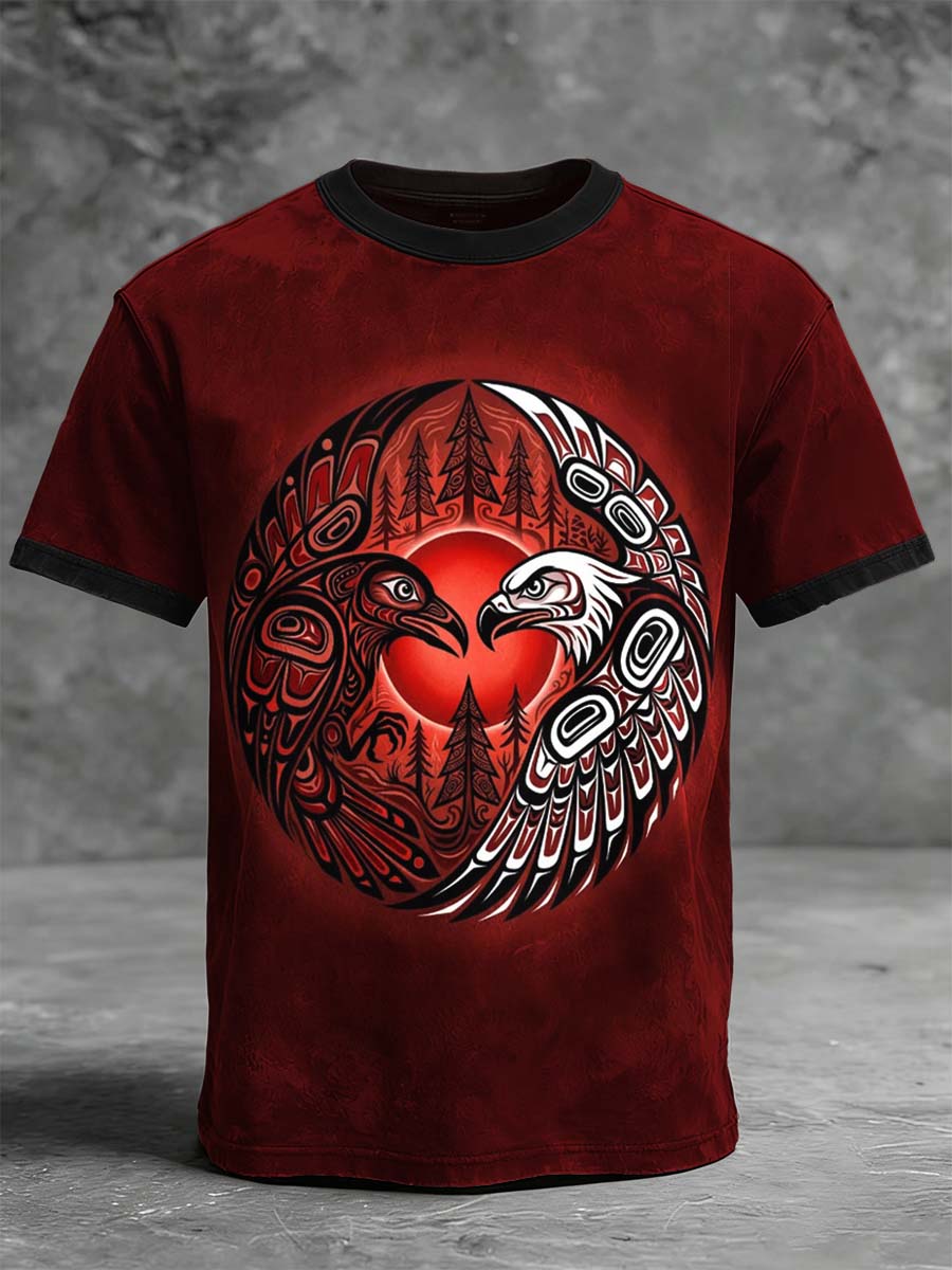 Yin-Yang Bird Totem Print Casual Short-Sleeve T-Shirt