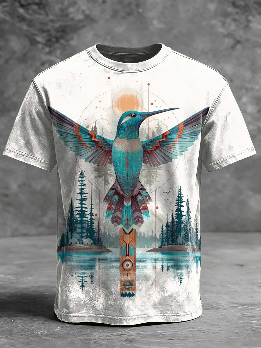 Tribal Hummingbird Print Casual Short-Sleeve T-Shirt