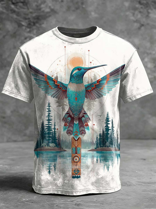 Tribal Hummingbird Print Casual Short-Sleeve T-Shirt