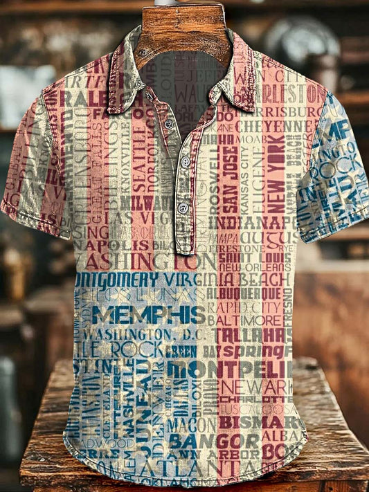 City Place Name Printed Casual Short-Sleeve Polo Shirt
