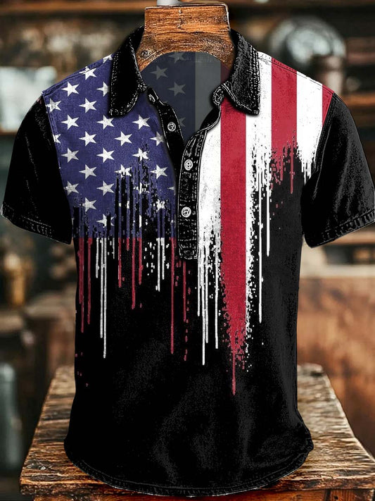 Ink-Print National Flag Print Casual Short-Sleeved Polo Shirt