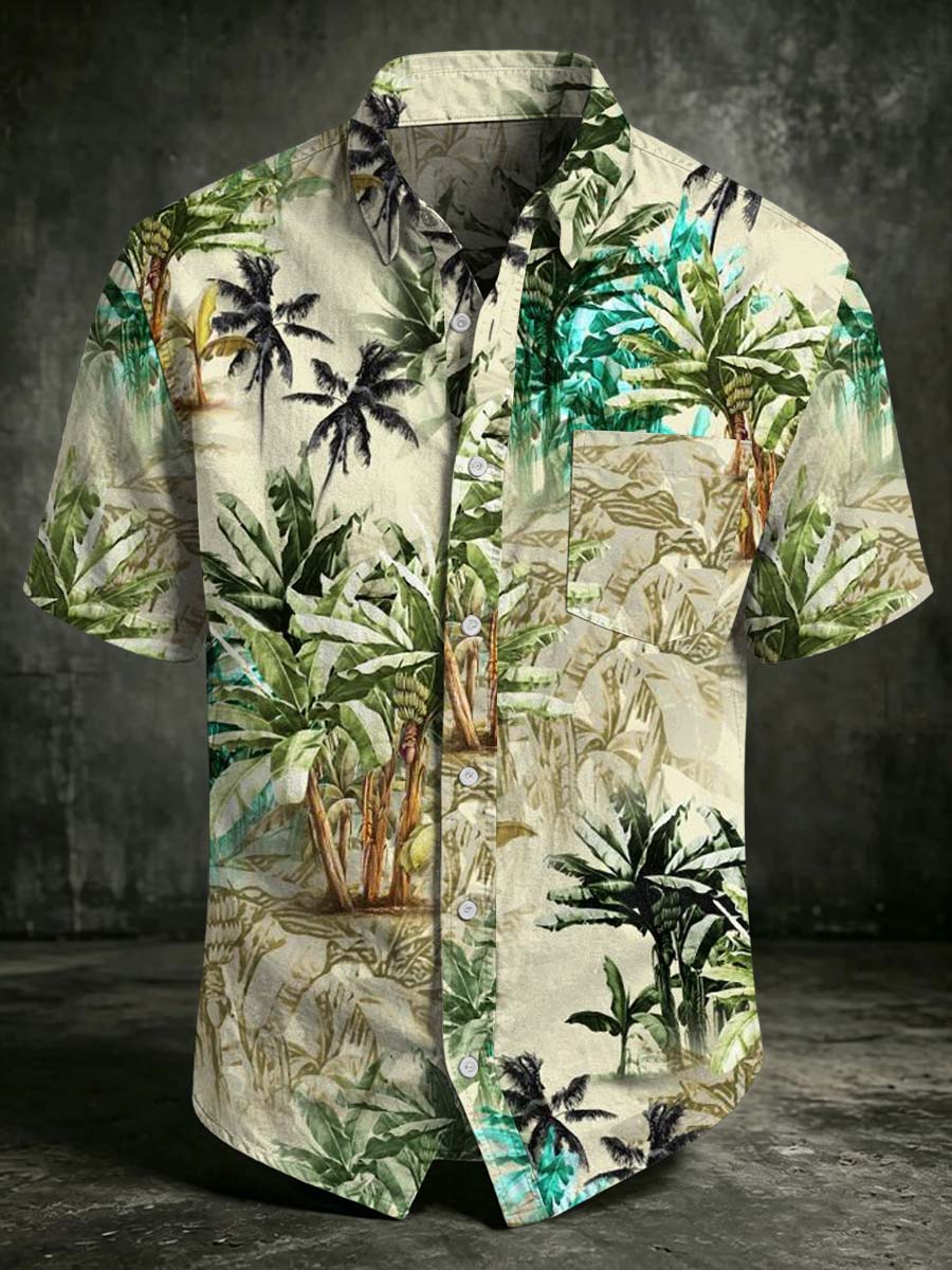 Tropical Palm Tree Print Casual Short-Sleeved Shirt