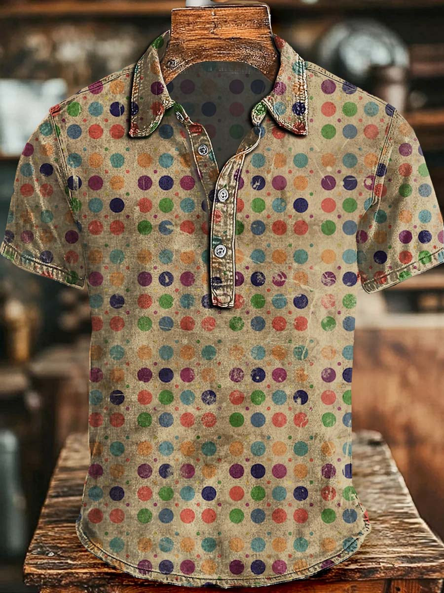 Retro Polka Dot Print Casual Short-Sleeved Polo Shirt