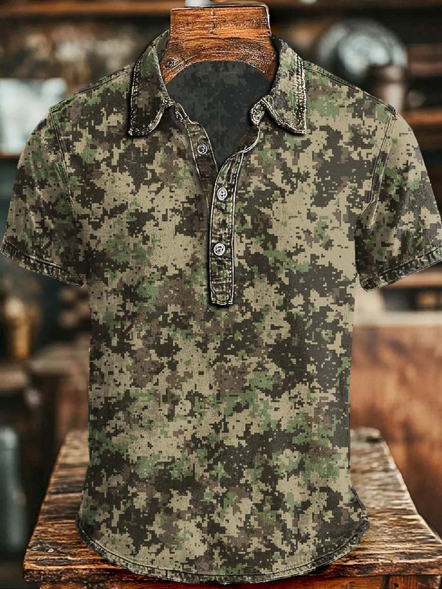 Classic Camouflage Print Casual Short-Sleeved Polo Shirt