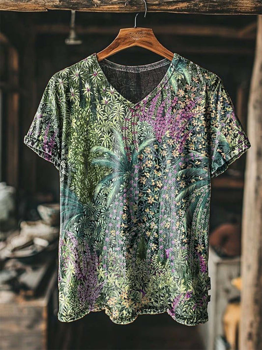 Tropical Jungle Print Casual Short-Sleeve V-Neck T-Shirt