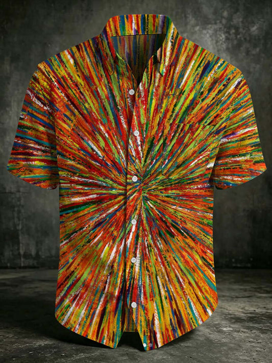Radial Striped Print Casual Short-Sleeved Shirt
