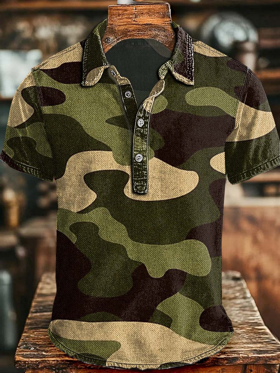 Classic Camouflage Print Casual Short-Sleeved Polo Shirt
