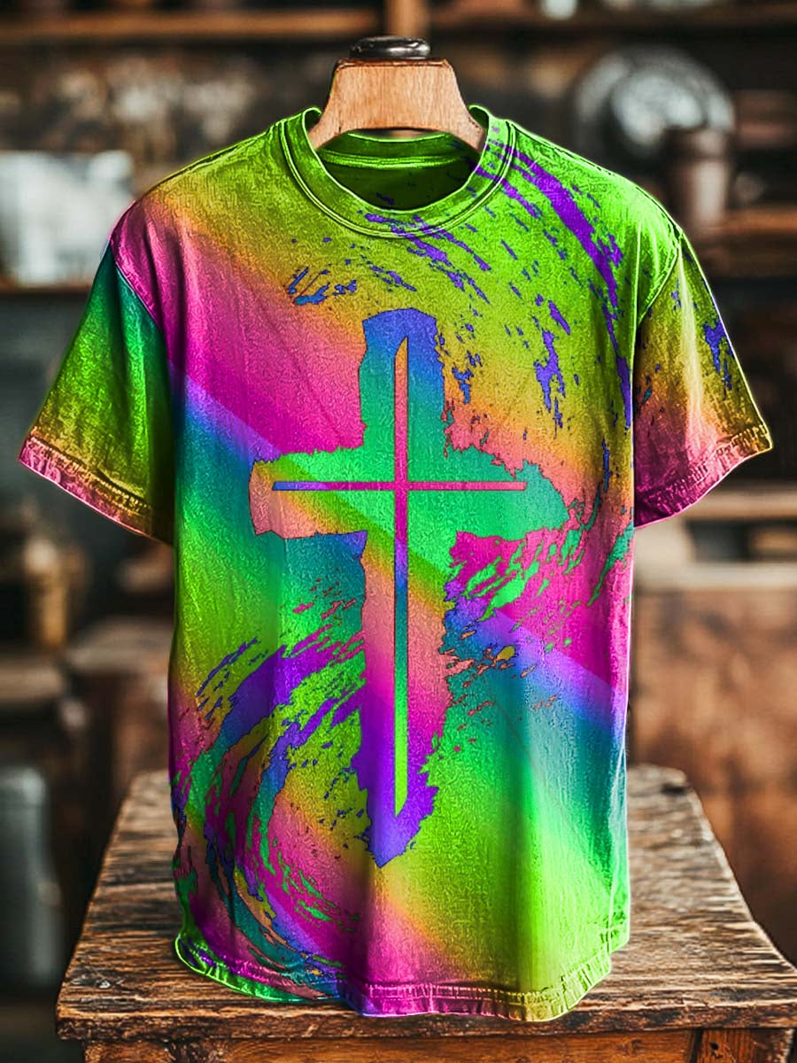 Neon Cross Print Casual Short-Sleeve T-Shirt