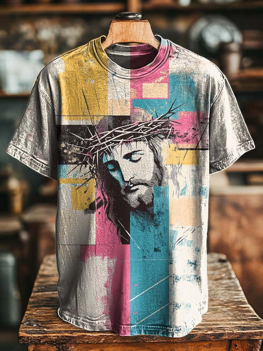 Jesus Head Collage Print Casual Short-Sleeved T-Shirt
