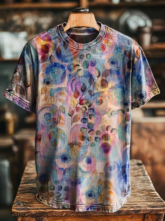 Watercolor Floral Print Casual Short-Sleeve T-Shirt