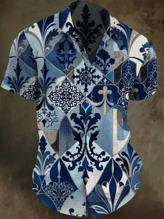 Patchwork Floral Print Casual Short-Sleeve Shirt