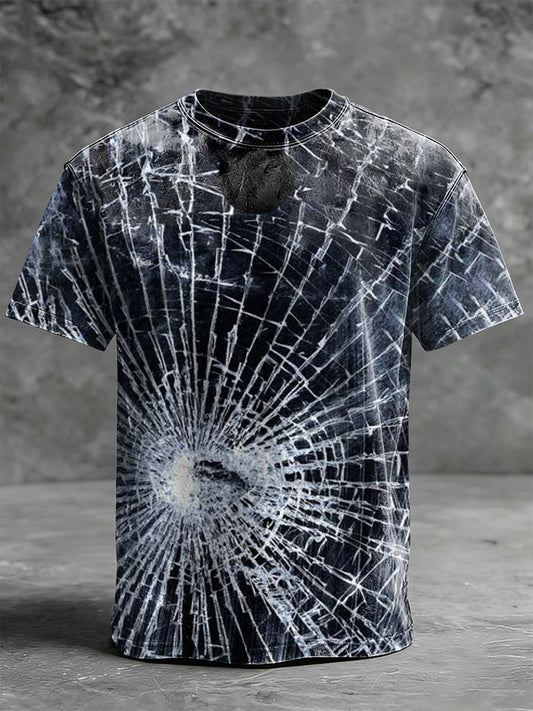Broken Glass Print Casual Short-Sleeve T-Shirt