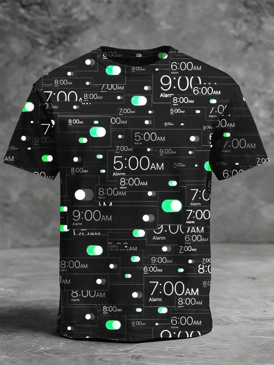 Abstract Alarm Clock Print Casual Short-Sleeve T-Shirt