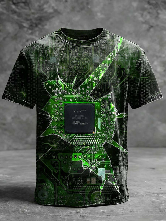 Circuit Board & CPU Graphic Casual Short-Sleeve T-Shirt