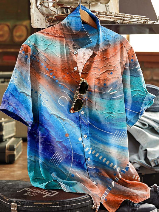Watercolor-Effect Printed Casual Short-Sleeve Shirt