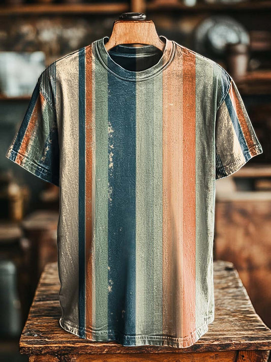 Retro Vertical Stripe Print Casual Short-Sleeve T-Shirt