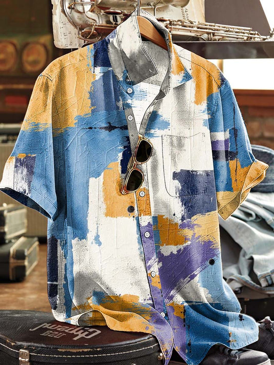 Abstract Brushstroke Print Casual Short-Sleeve Shirt