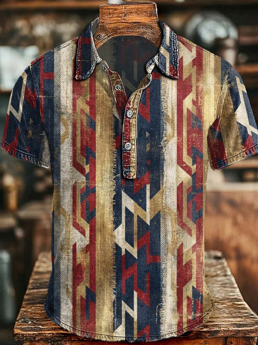 Navajo Totem Print Casual Short-Sleeve Polo Shirt