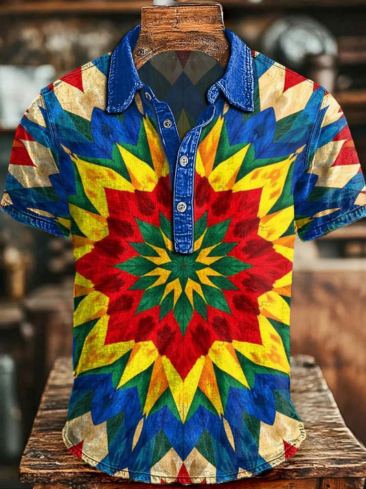 Kaleidoscope Mandala Print Casual Short-Sleeve Polo Shirt