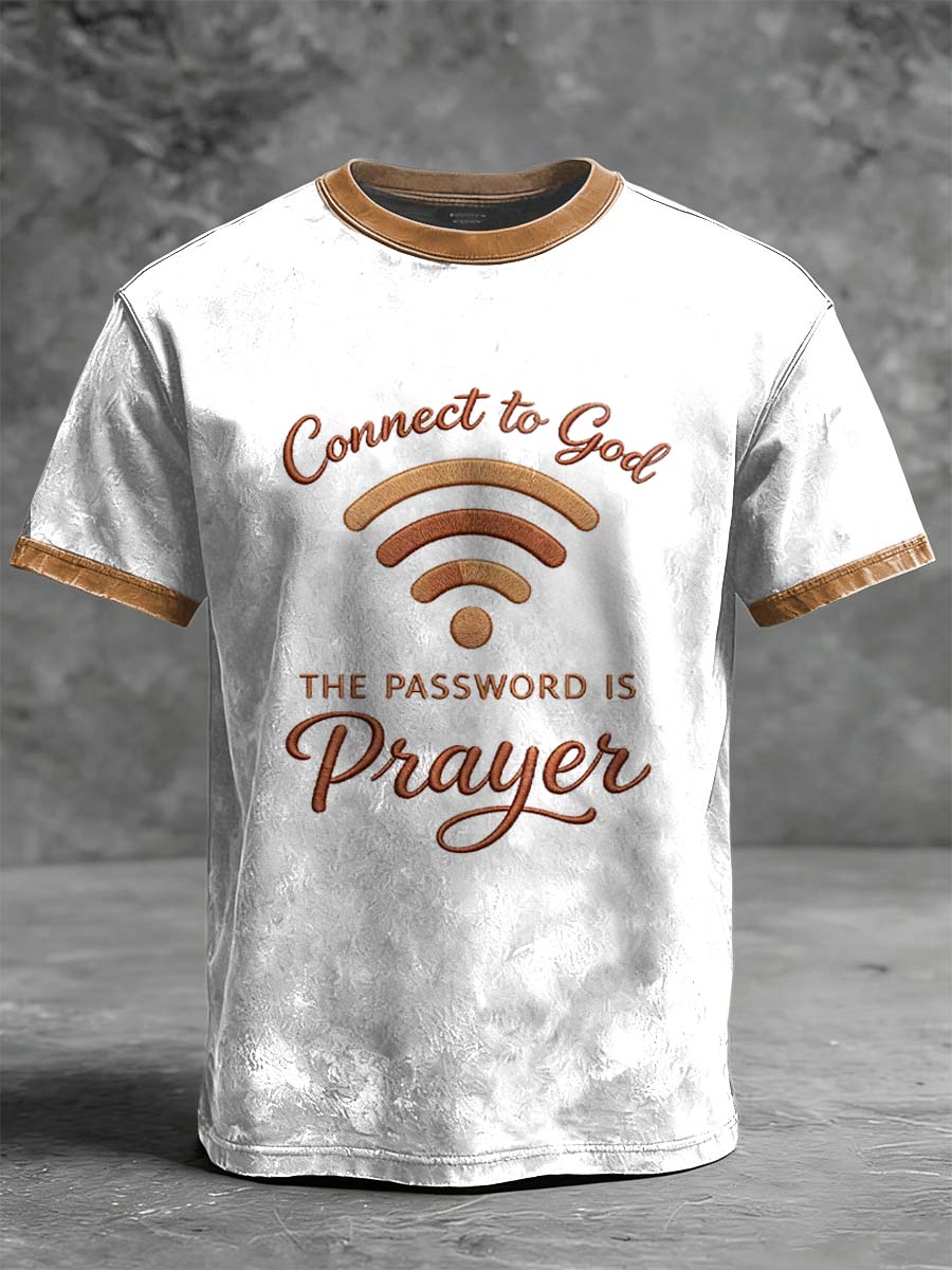 "Connect to God" Faith-Themed Printed Casual Short-Sleeve T-Shirt