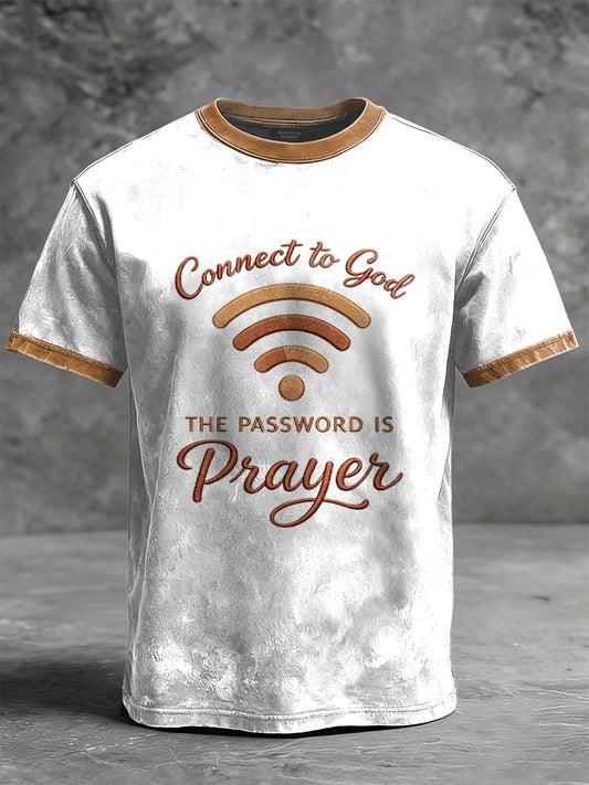 "Connect to God" Faith-Themed Printed Casual Short-Sleeve T-Shirt