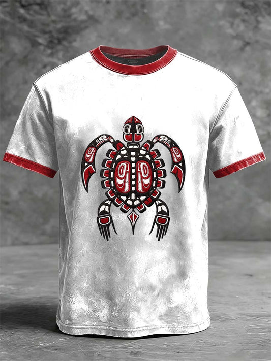 Indigenous Turtle Totem Print Casual Short-Sleeve T-Shirt